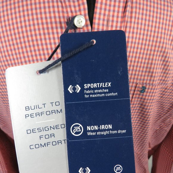 Izod Sportflex Men's Size M Red Blue Gingham Check Non-Iron Long Sleeve Shirt - Picture 4 of 11